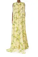 Lemon Print Georgette Gown(2,Lemon Drop Multi)
