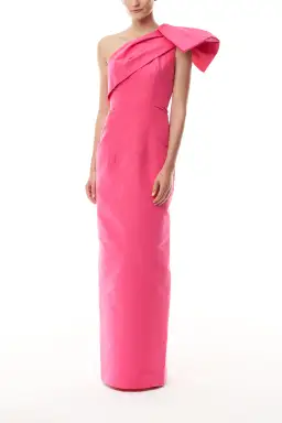 One Shoulder Bow Column Gown(2,Hot Pink)