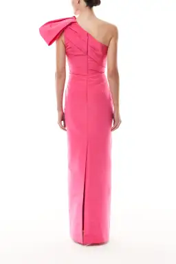 One Shoulder Bow Column Gown(2,Hot Pink)