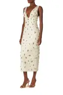 Embroidered Linen Cocktail Dress(2,Silk White/Multi)