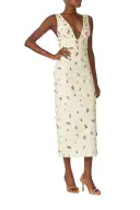 Embroidered Linen Cocktail Dress(2,Silk White/Multi)
