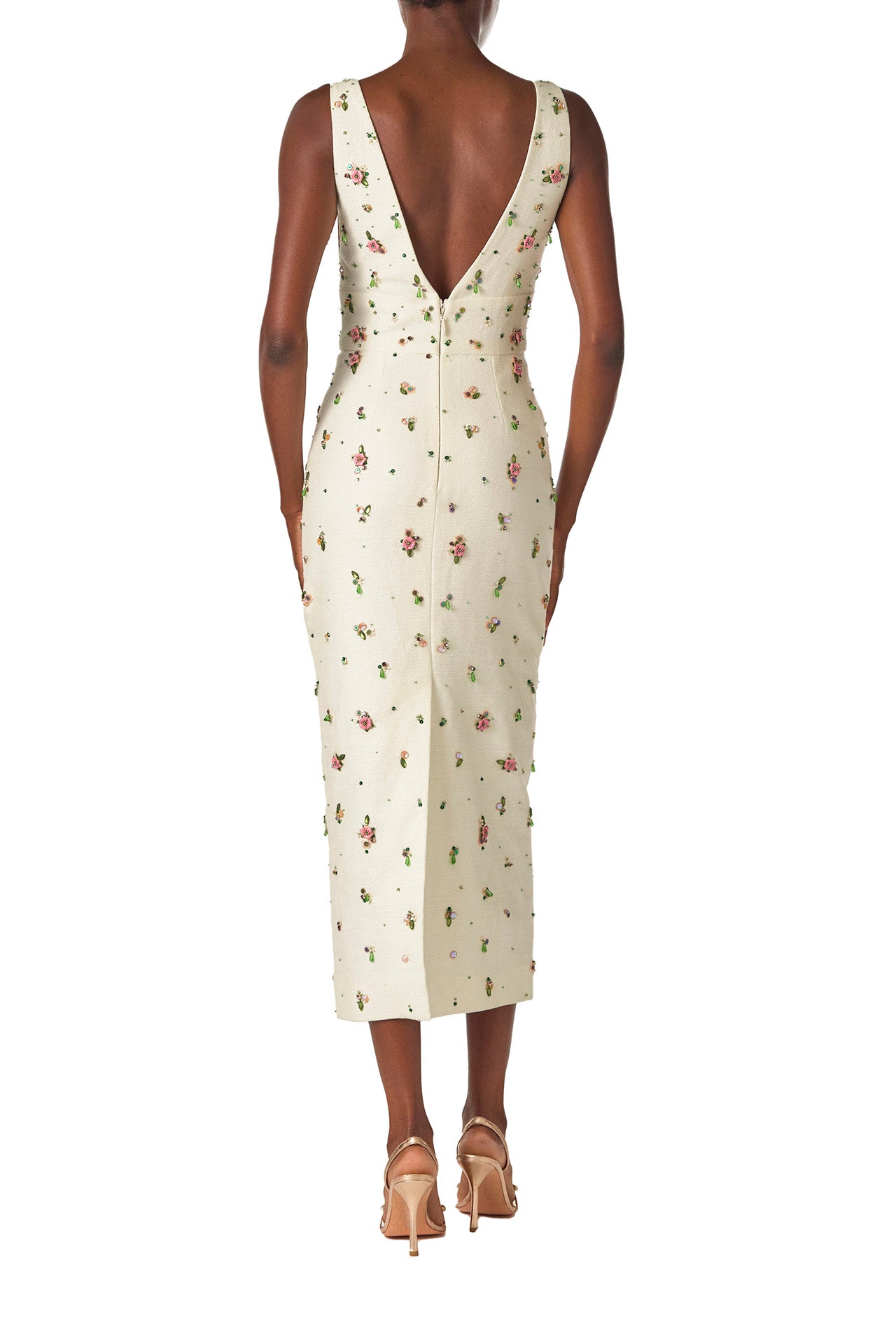 Embroidered Linen Cocktail Dress(Silk White/Multi,2)