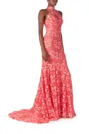 Lace Halter Trumpet Gown(2,Coral/Rosette)