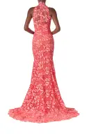 Lace Halter Trumpet Gown(2,Coral/Rosette)