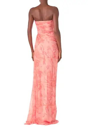 Draped Chiffon Gown with Scarf(2,Rosette/Coral)