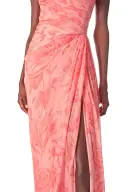 Draped Chiffon Gown with Scarf(2,Rosette/Coral)