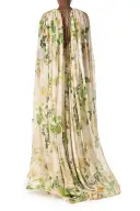 Floral Chiffon Deep V-Neck Gown(2,Bellini/Multi)