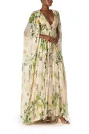 Floral Chiffon Deep V-Neck Gown(2,Bellini/Multi)