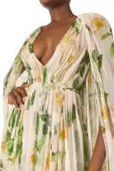 Floral Chiffon Deep V-Neck Gown(2,Bellini/Multi)