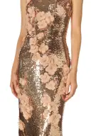 Rose Gold Floral Sequin Column Gown(2,Rose Gold)