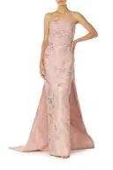 Rosé Metallic Column Gown