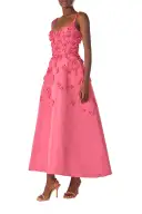 Floral Embroidered Tea-Length Dress(2,Hibiscus)