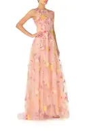 Embroidered Floral Sleeveless Gown(2,Rose/Multi)