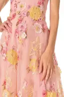 Embroidered Floral Sleeveless Gown(2,Rose/Multi)