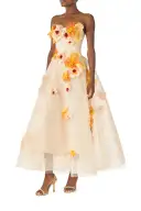 Poppy Embroidered Tea-Length Dress(2,Ecru Poppy)