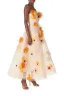 Poppy Embroidered Tea-Length Dress(2,Ecru Poppy)