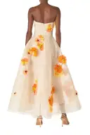 Poppy Embroidered Tea-Length Dress(2,Ecru Poppy)