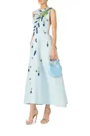 Lavender Embroidered Tea-Length Dress(2,Powder Blue/Multi)