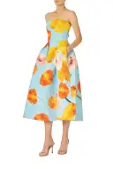 Poppy Floral Tea-Length Dress(2,Powder Blue/Multi)