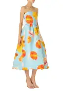 Poppy Floral Tea-Length Dress(2,Powder Blue/Multi)