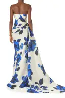 Asymmetric Draped Column Gown(2,Nautical Blue/Multi)