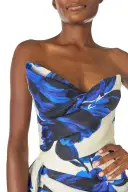 Asymmetric Draped Column Gown(2,Nautical Blue/Multi)