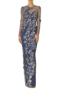 Long Sleeve Illusion Sequin Gown