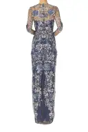 Long Sleeve Illusion Sequin Gown(2,Navy Multi)