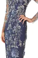 Long Sleeve Illusion Sequin Gown(2,Navy Multi)