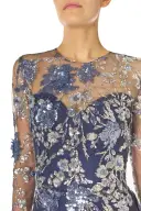 Long Sleeve Illusion Sequin Gown(2,Navy Multi)