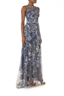 Sleeveless Sequin Tulle Gown(2,Navy Multi)