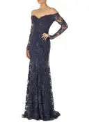Embroidered Tulle Gown(2,Lapis/Noir)