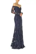 Embroidered Tulle Gown(2,Lapis/Noir)