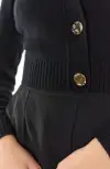 Cropped Long Sleeve Cardigan(X-SMALL,Black)