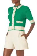 Short Sleeve Knit Cardigan(XSML,Grass/Silk White)