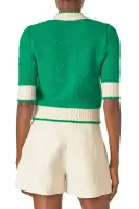 Short Sleeve Knit Cardigan(XSML,Grass/Silk White)
