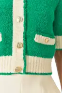 Short Sleeve Knit Cardigan(XSML,Grass/Silk White)