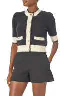 Short Sleeve Knit Cardigan(XSMALL,Noir/Silk White)