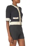 Short Sleeve Knit Cardigan(XSMALL,Noir/Silk White)