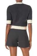 Short Sleeve Knit Cardigan(XSMALL,Noir/Silk White)