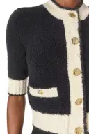 Short Sleeve Knit Cardigan(XSMALL,Noir/Silk White)