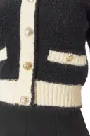 Short Sleeve Knit Cardigan(XSMALL,Noir/Silk White)