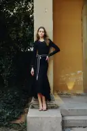Long Sleeve Noir Knit Dress(2,Noir)