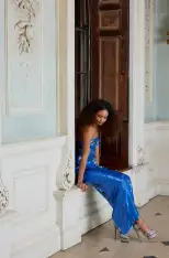Floral Embroidered Sequin Gown(2,Sky Blue)