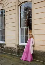 Embroidered Flutter Sleeve Gown(2,Dahlia)