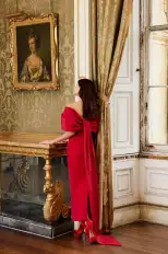 Off-The-Shoulder Column Dress(2,Pomegranate)
