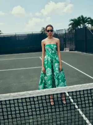 Floral Toile Strapless Dress(2,Grass/Silk White)