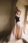 Strapless Drop Waist Ball Gown(4,Noir/Pale Blush)