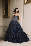 Strapless Embroidered Ball Gown(4,Midnight/Silver)
