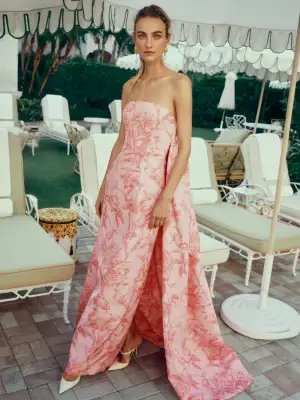 Floral Print Column Gown(2,Rosette Coral)